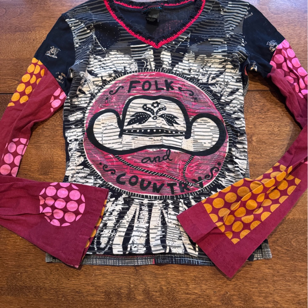 Custo Barcelona- long sleeve top - black, red, multicolored - Size 2 (small)
